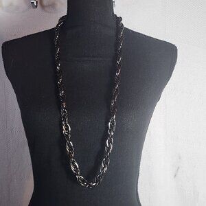 Chico's Pewter Chocolate Metal Tone Chunky Long Stmt 37.5" Rope Chain Necklace